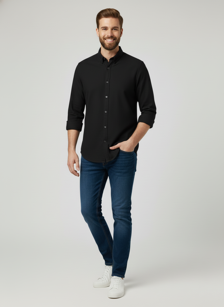 Black Casual/Semi-Formal Pure Cotton Shirt