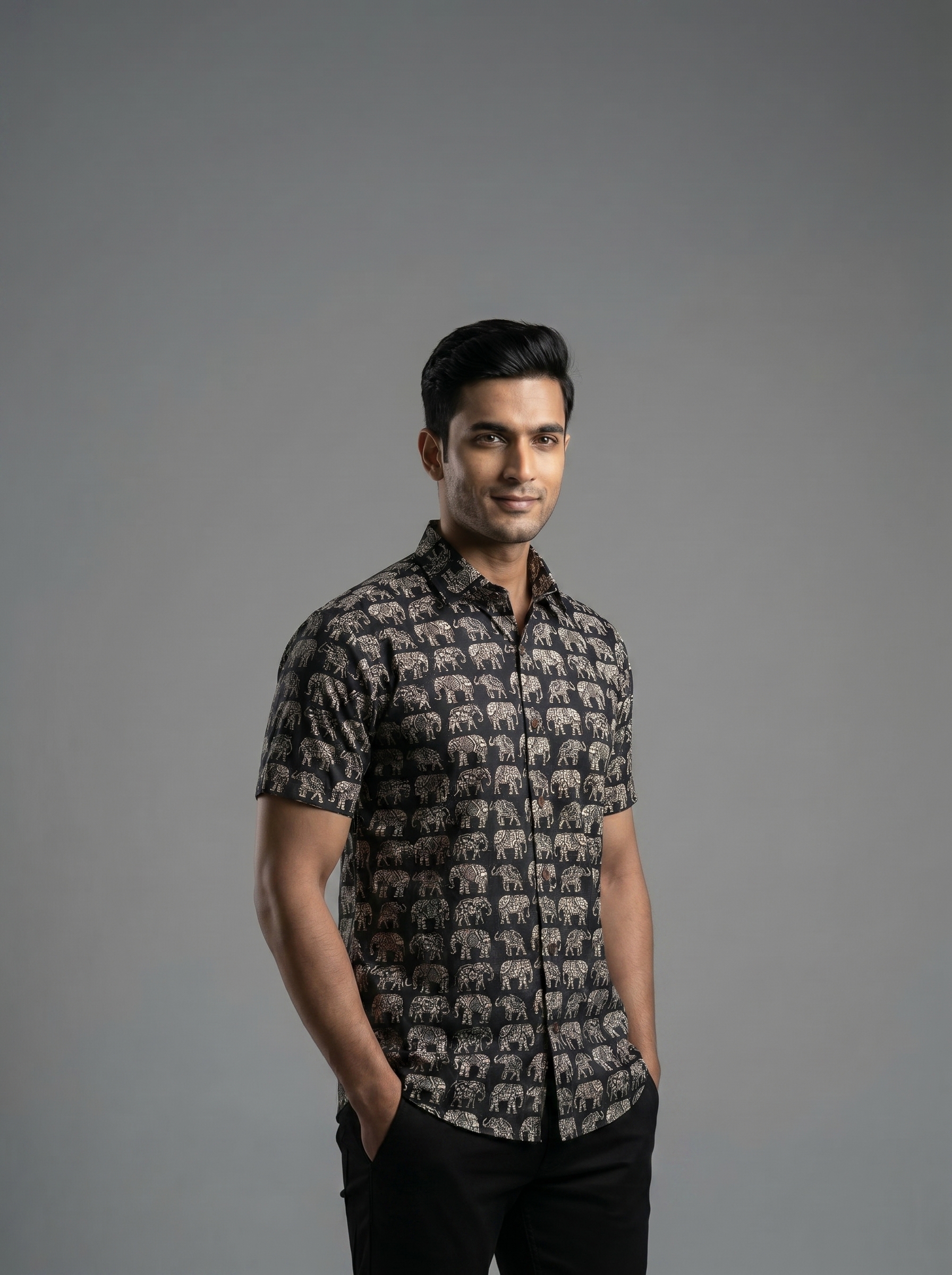 Black&White Elephant Cotton Shirt