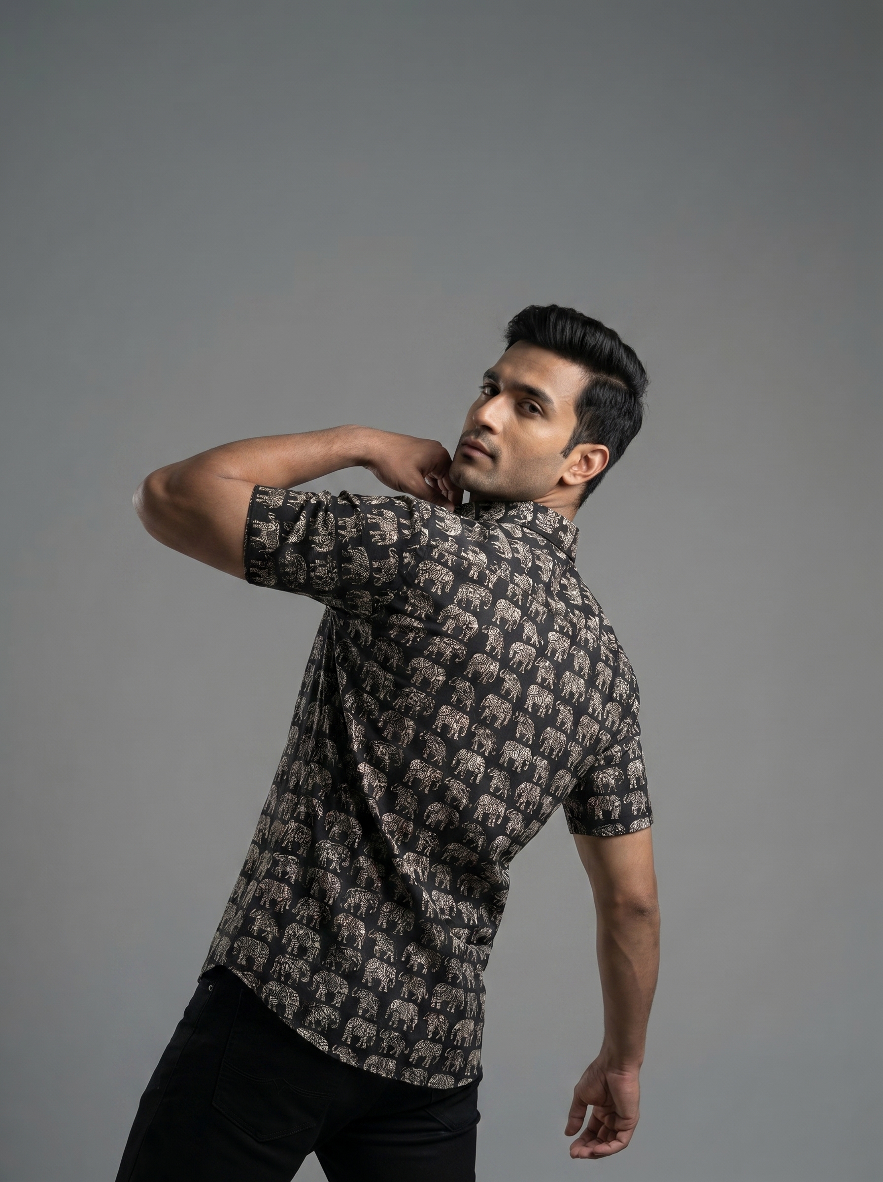 Black&White Elephant Cotton Shirt