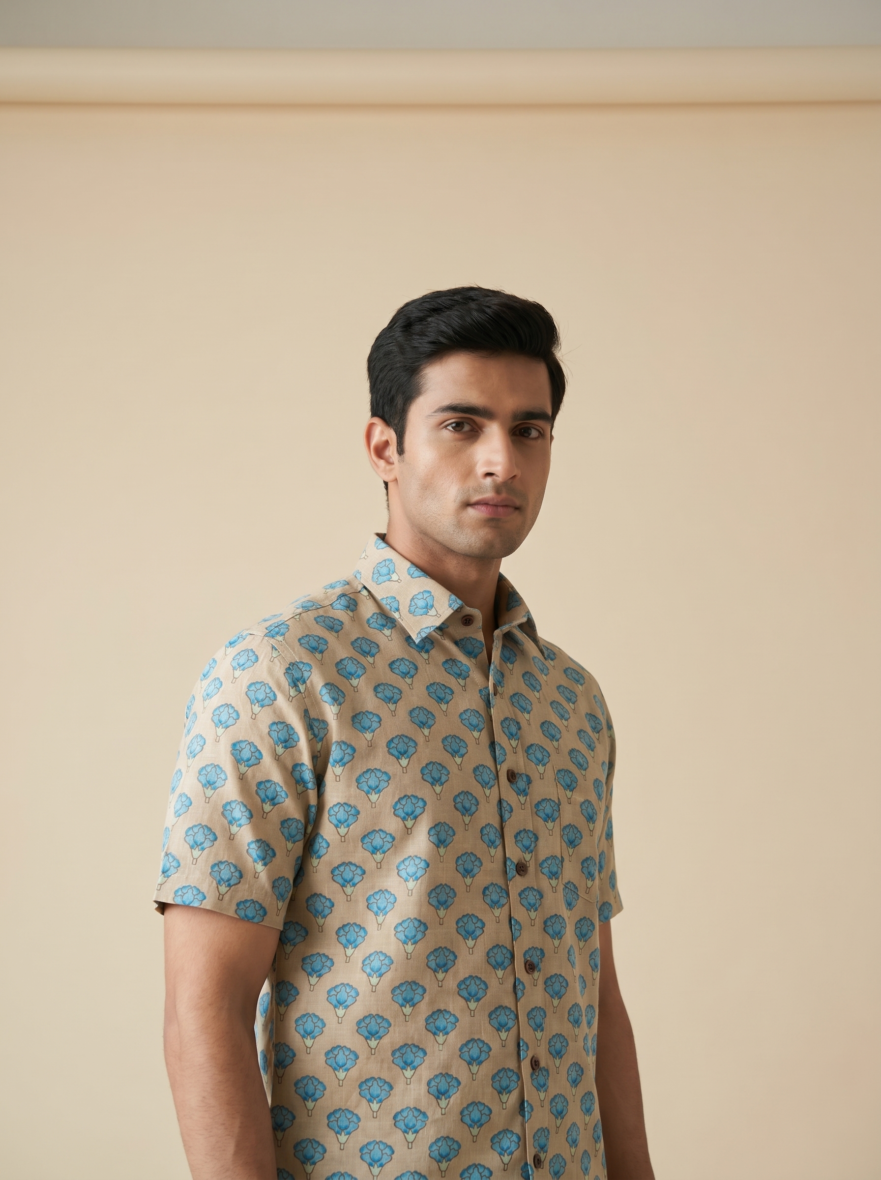 Blue Floral Cotton Shirt