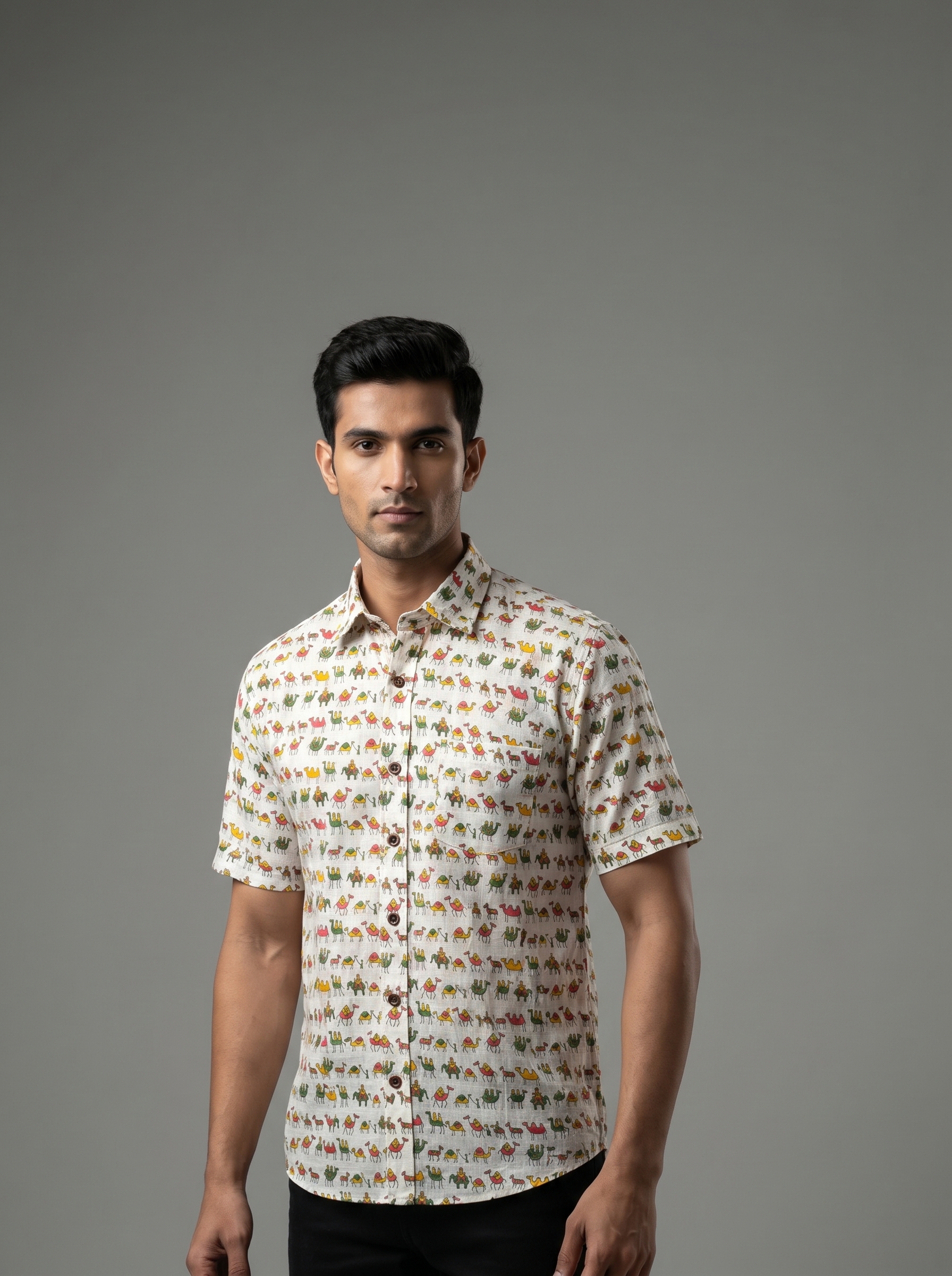 Multicolor Camel print Cotton Shirt