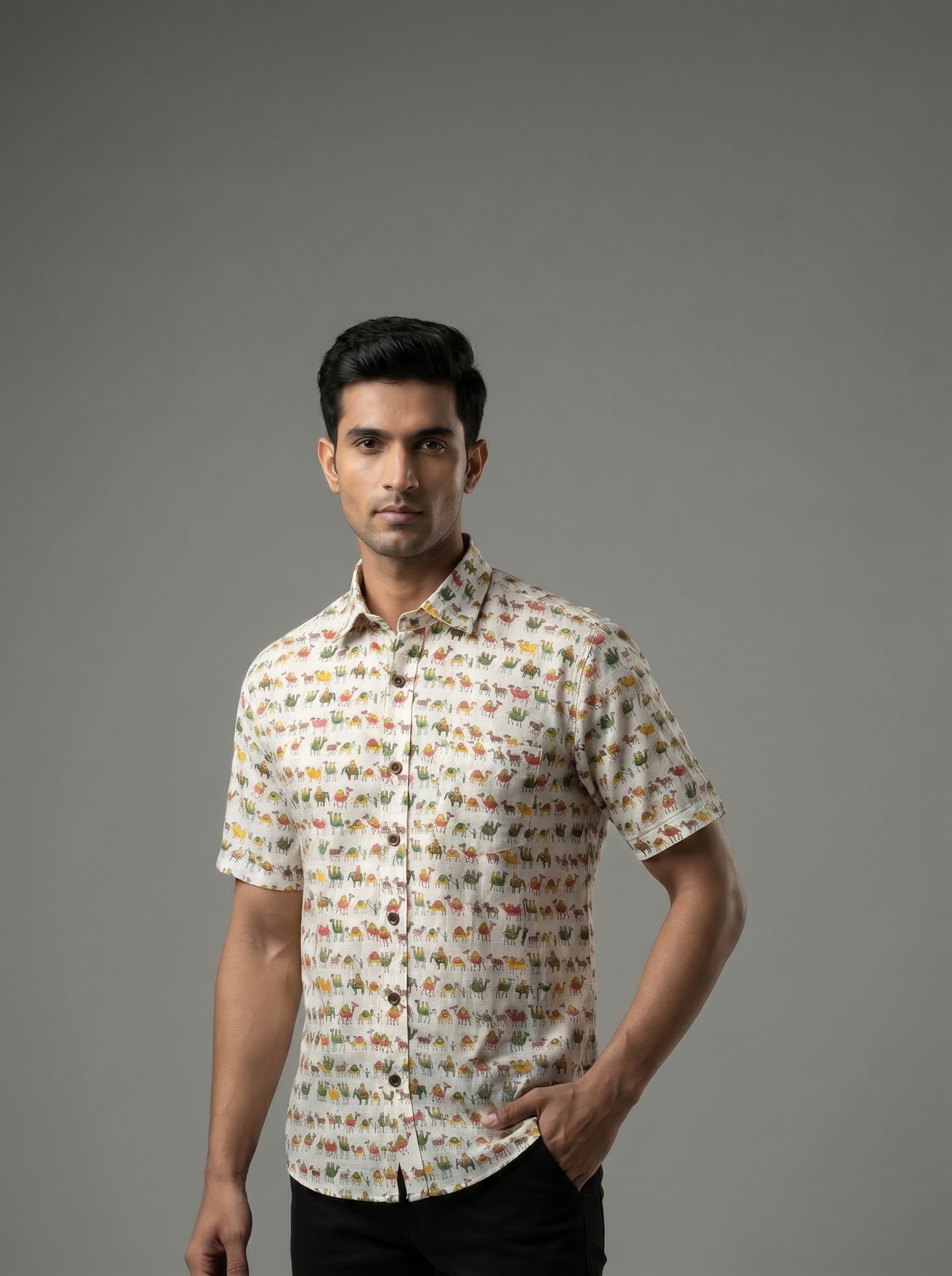 Multicolor Camel print Cotton Shirt