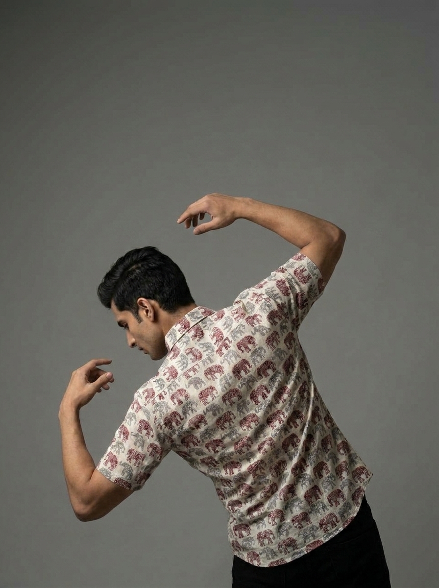 Red&Grey Elephant Cotton Shirt