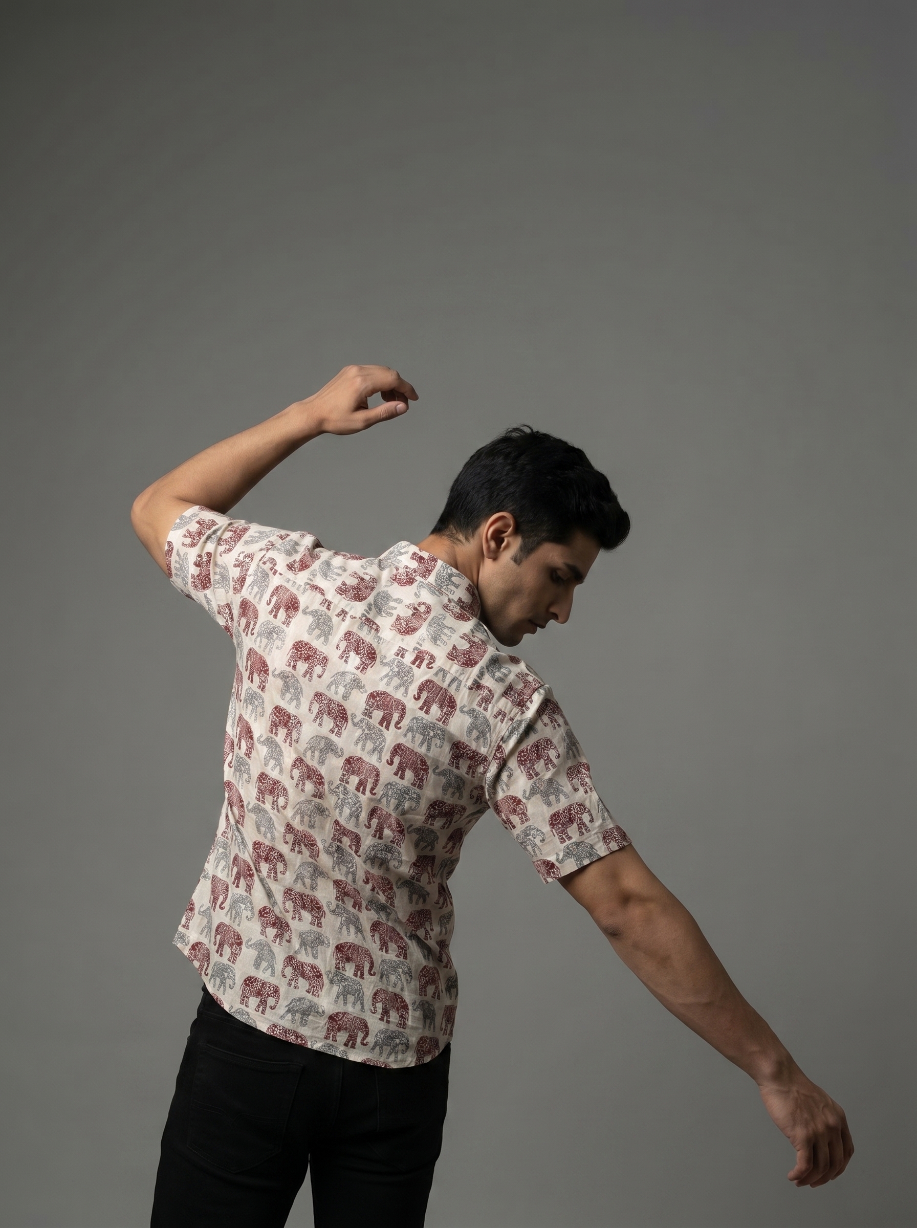 Red&Grey Elephant Cotton Shirt