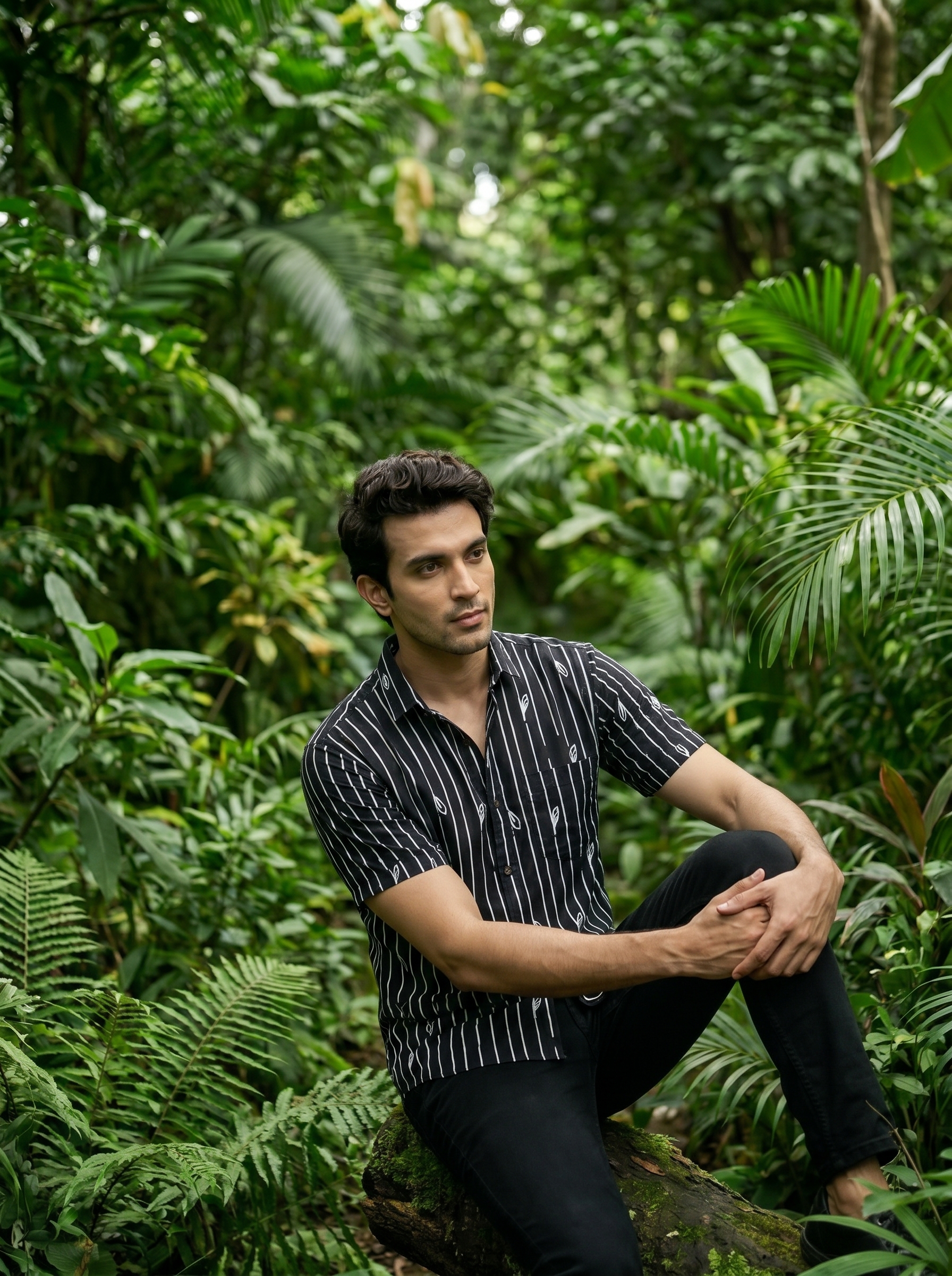 Straight line Black Cotton Shirt